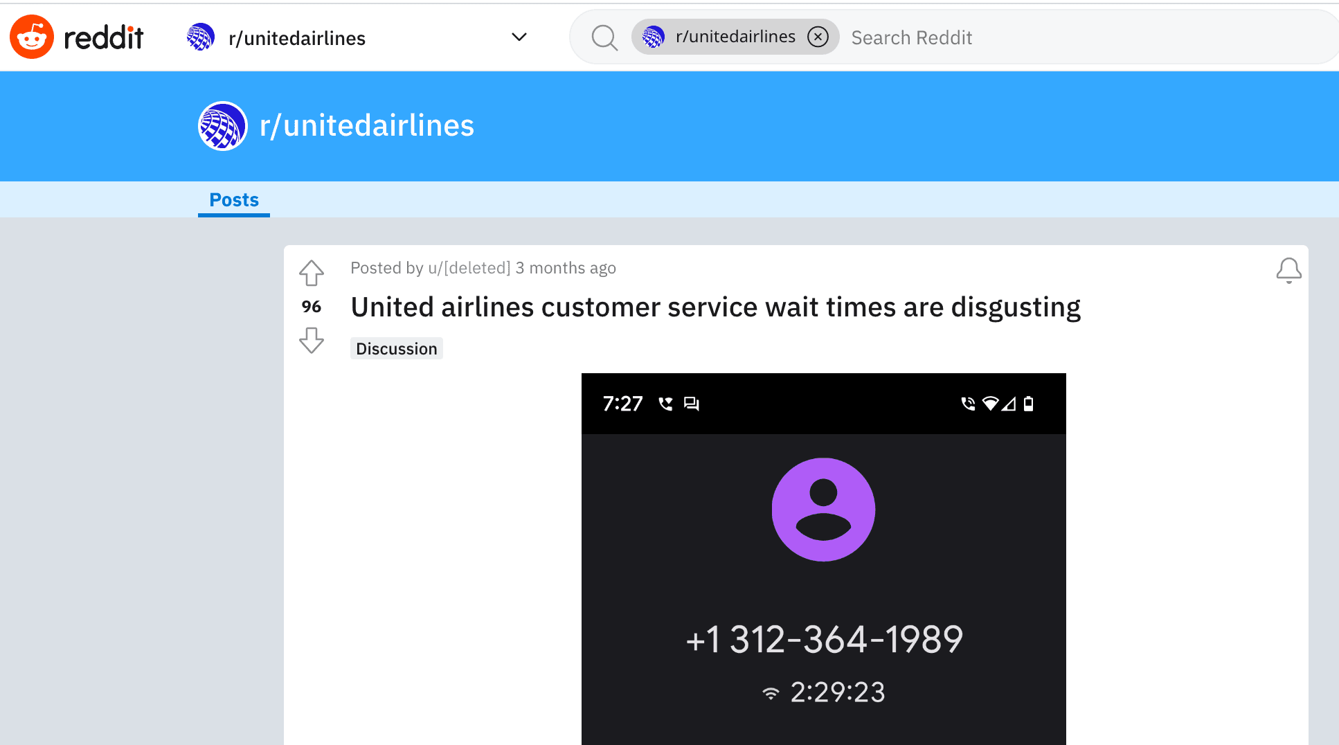 Customer Complaint Of Wait Times With United Airlines